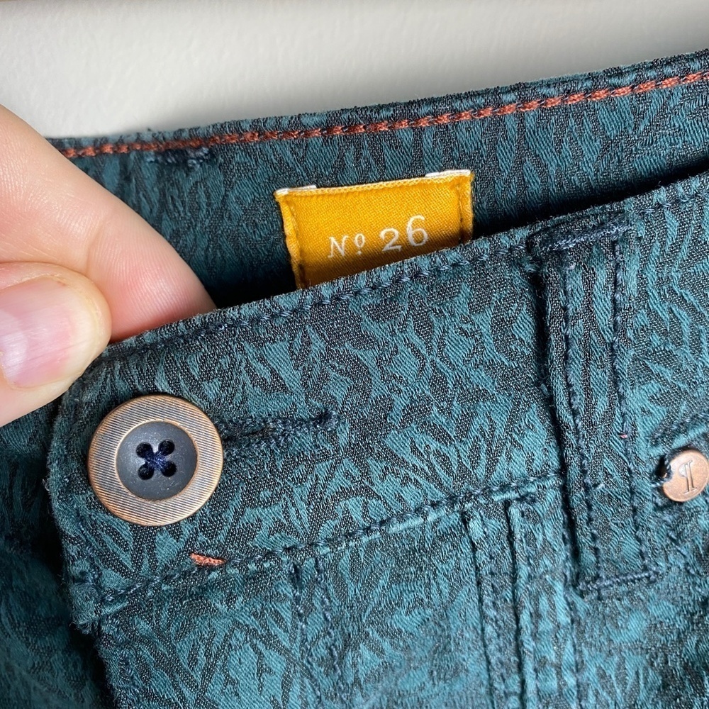 Pilcro and The Letterpress Green Forest Floral Stretch‎ Pant Size 26 Zipper Hems - Picture 4 of 14